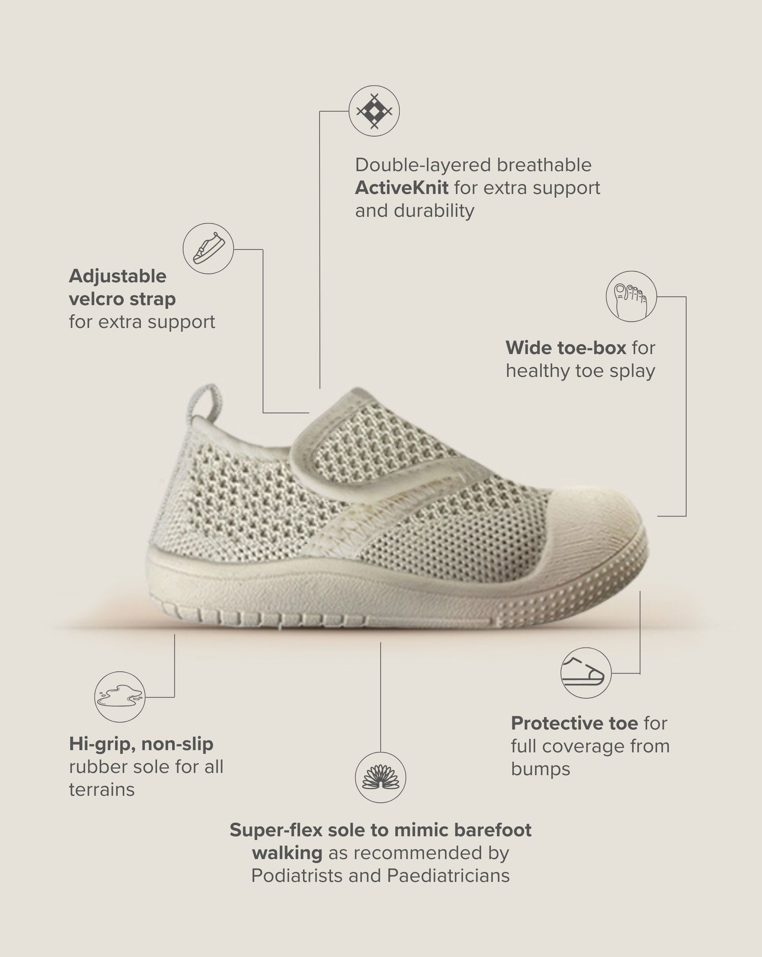 SOHLS® Active Velcro Toddler Shoe – Ivory Dune