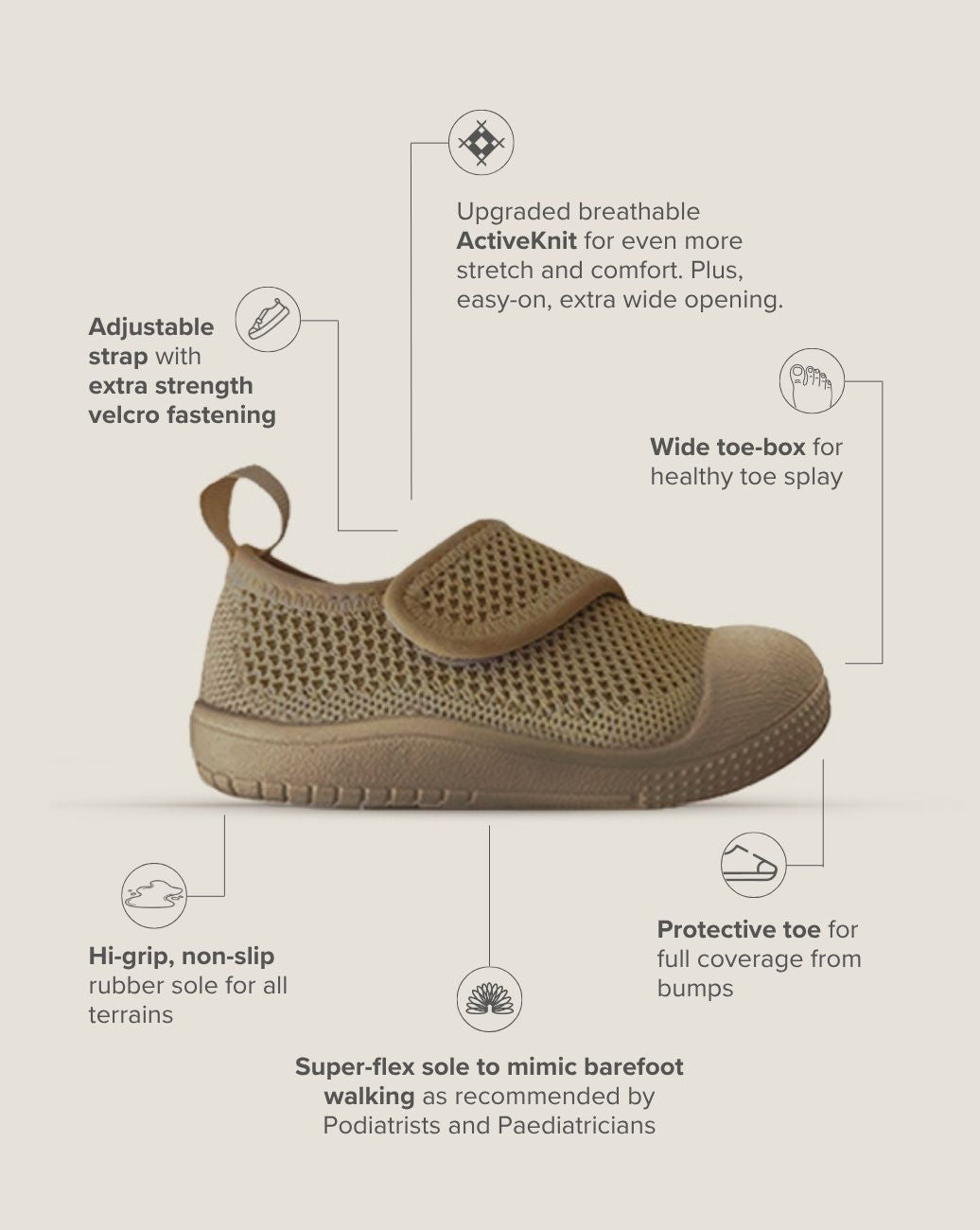 SOHLS® Velcro MOVE Toddler Shoe – Earthstone Brown