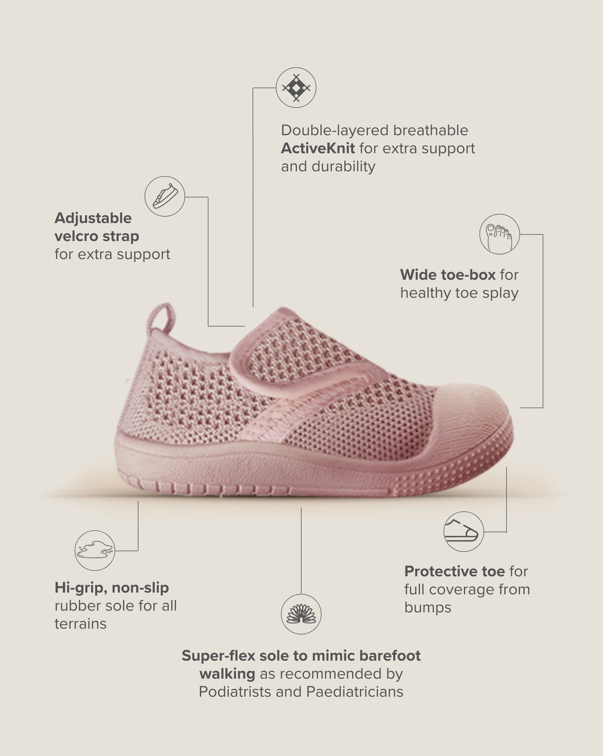 SOHLS® Active Velcro Toddler Shoe – Dusty Rose