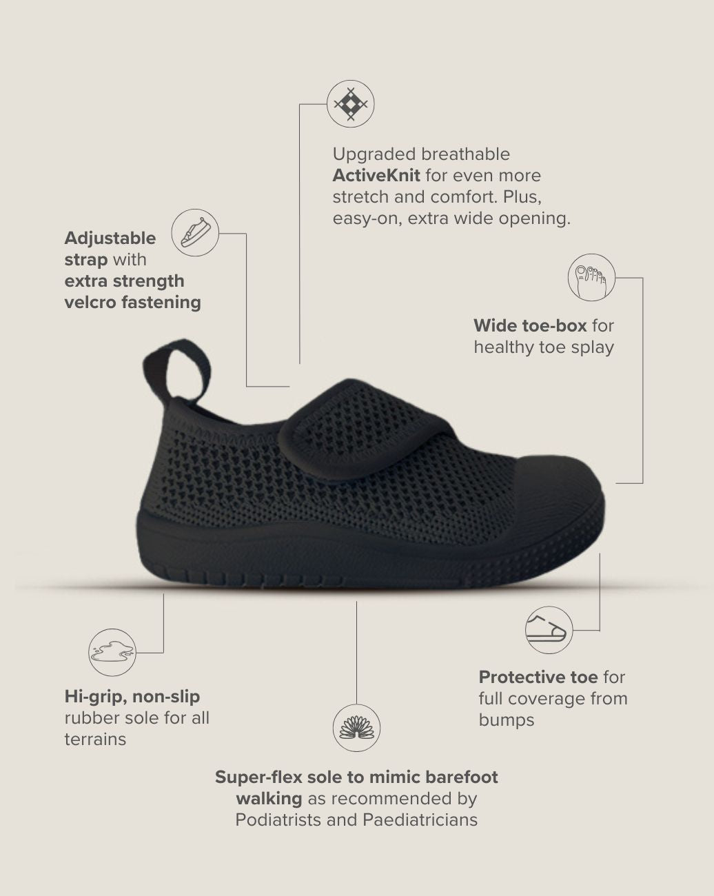 SOHLS® Velcro MOVE Toddler Shoe – Onyx Black