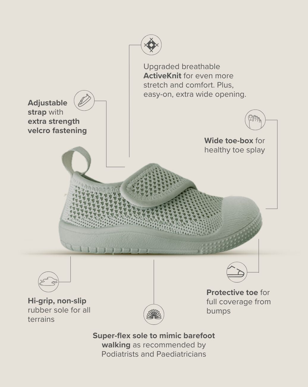 SOHLS® Velcro MOVE Toddler Shoe – Mist Green