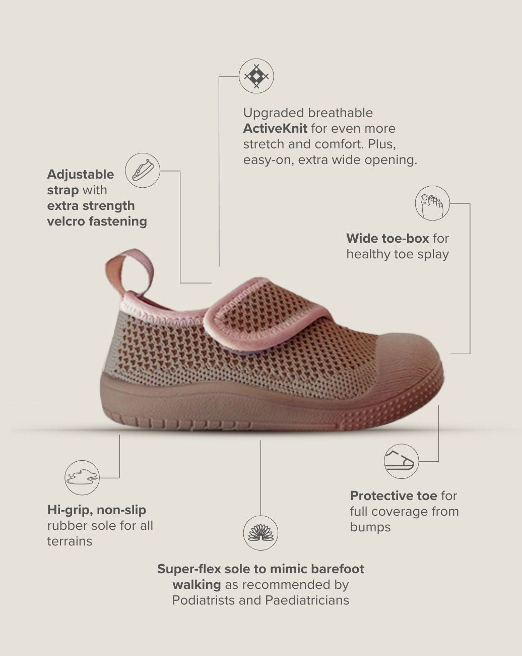 SOHLS® Velcro MOVE Toddler Shoe – Mocha Rose
