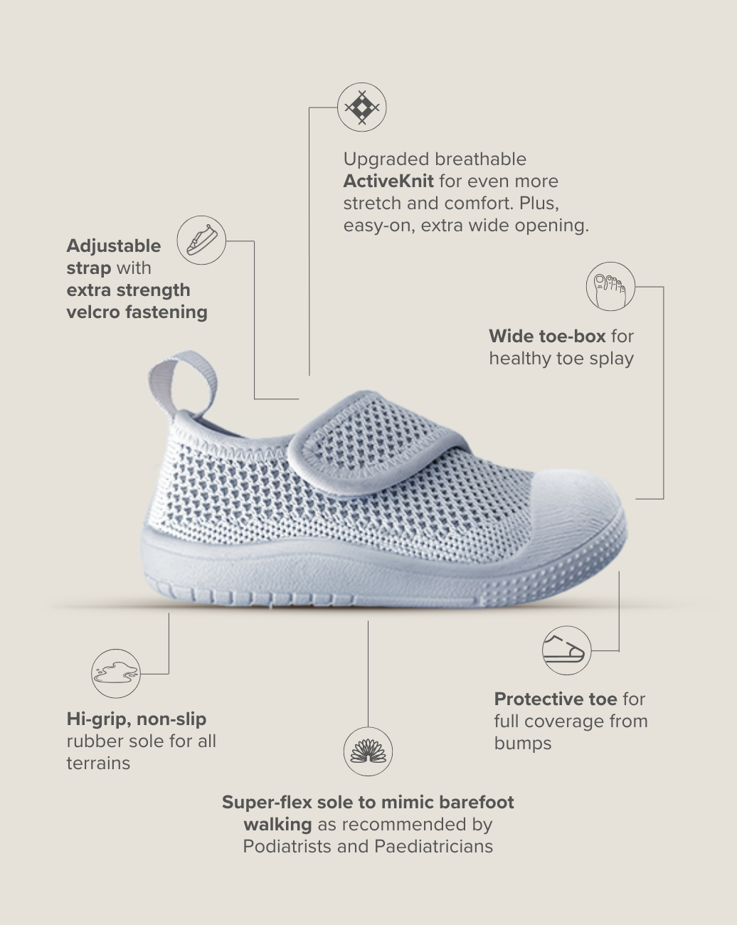 SOHLS® Velcro MOVE Toddler Shoe – Cloud Blue