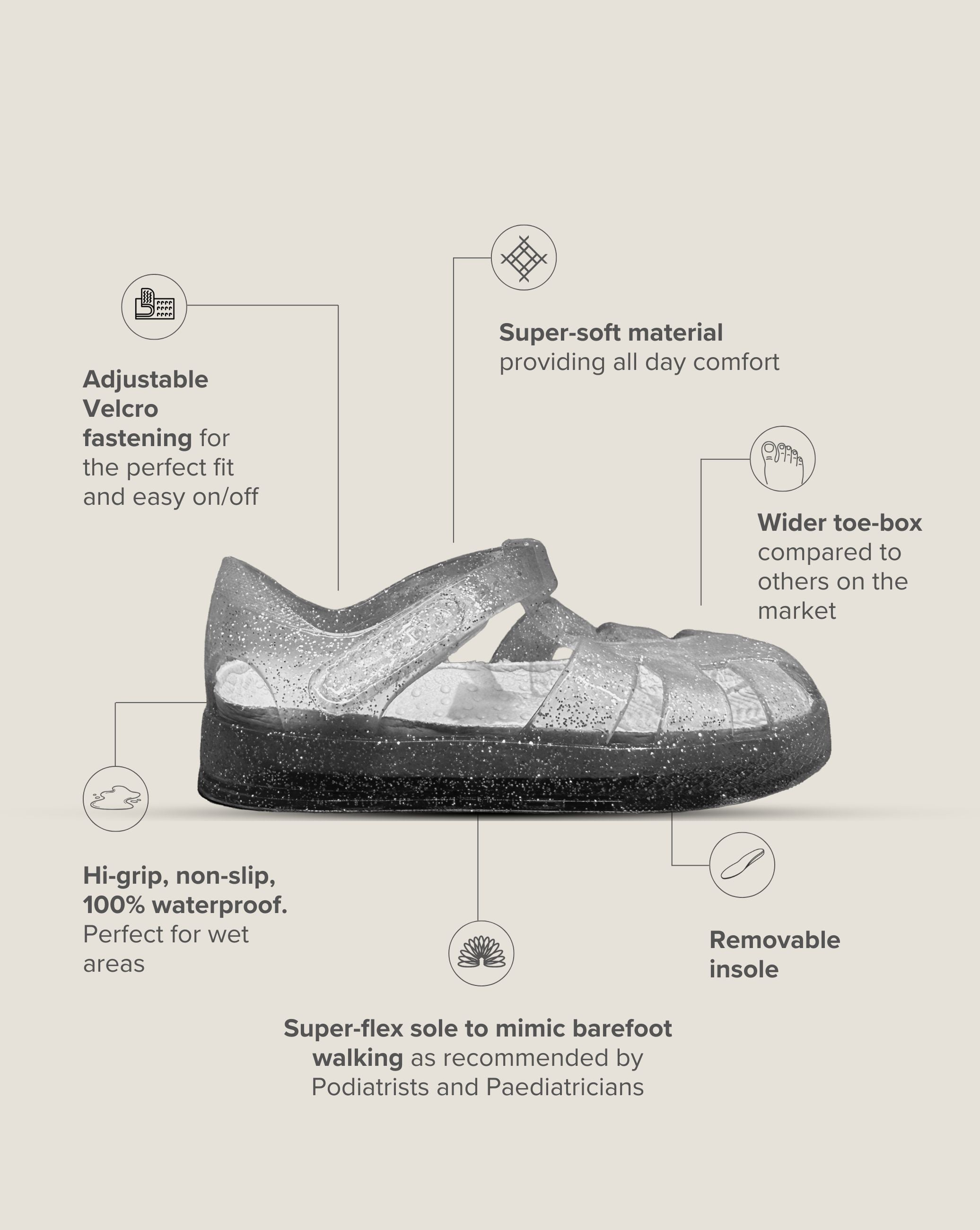 SOHLS® Kids Jelly Sandal – Silver Glitter