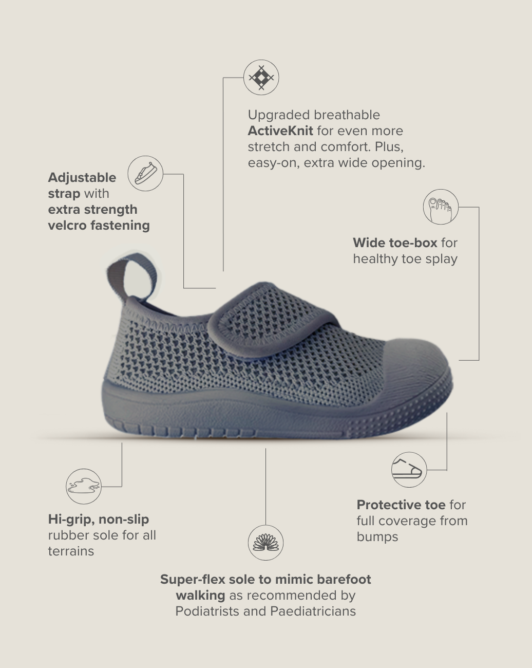 SOHLS® Velcro MOVE Toddler Shoe – Slate Grey