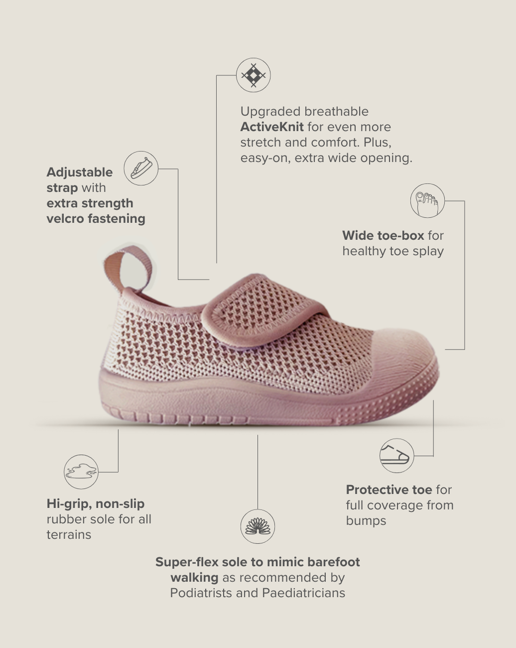 SOHLS® Velcro MOVE Toddler Shoe – Dusty Rose