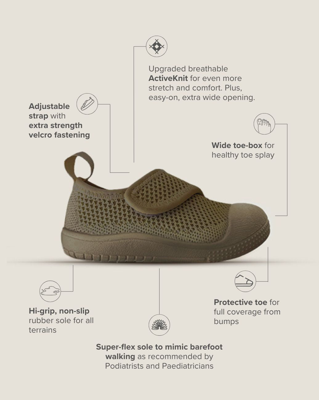SOHLS® Velcro MOVE Toddler Shoe – Earthstone Brown