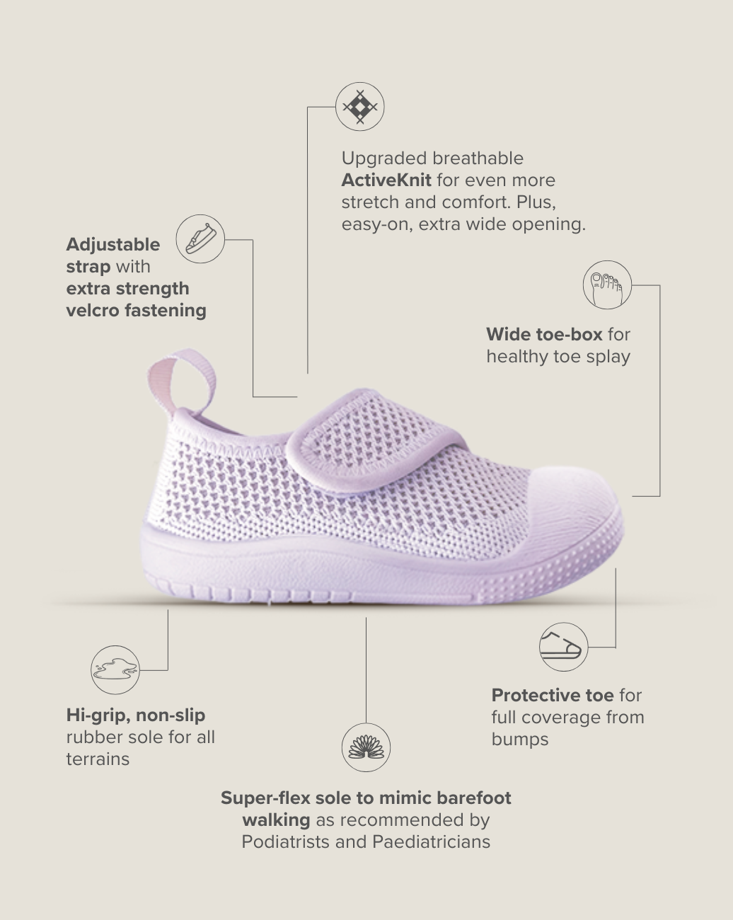 SOHLS® Velcro MOVE Toddler Shoe – Lilac Haze