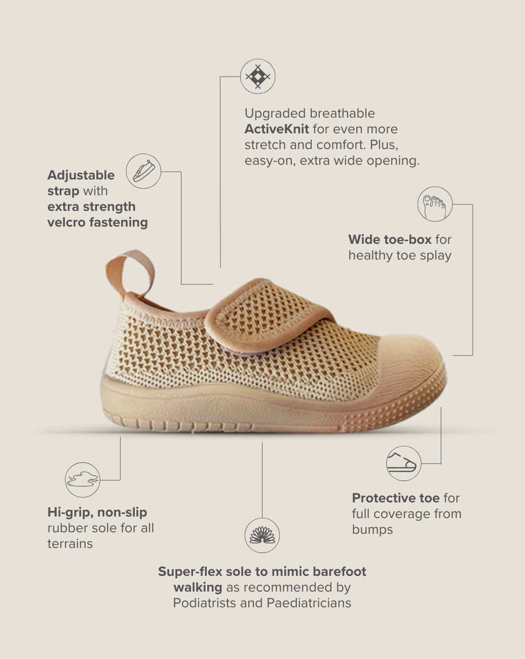 SOHLS® Velcro MOVE Toddler Shoe – Sandstone Brown