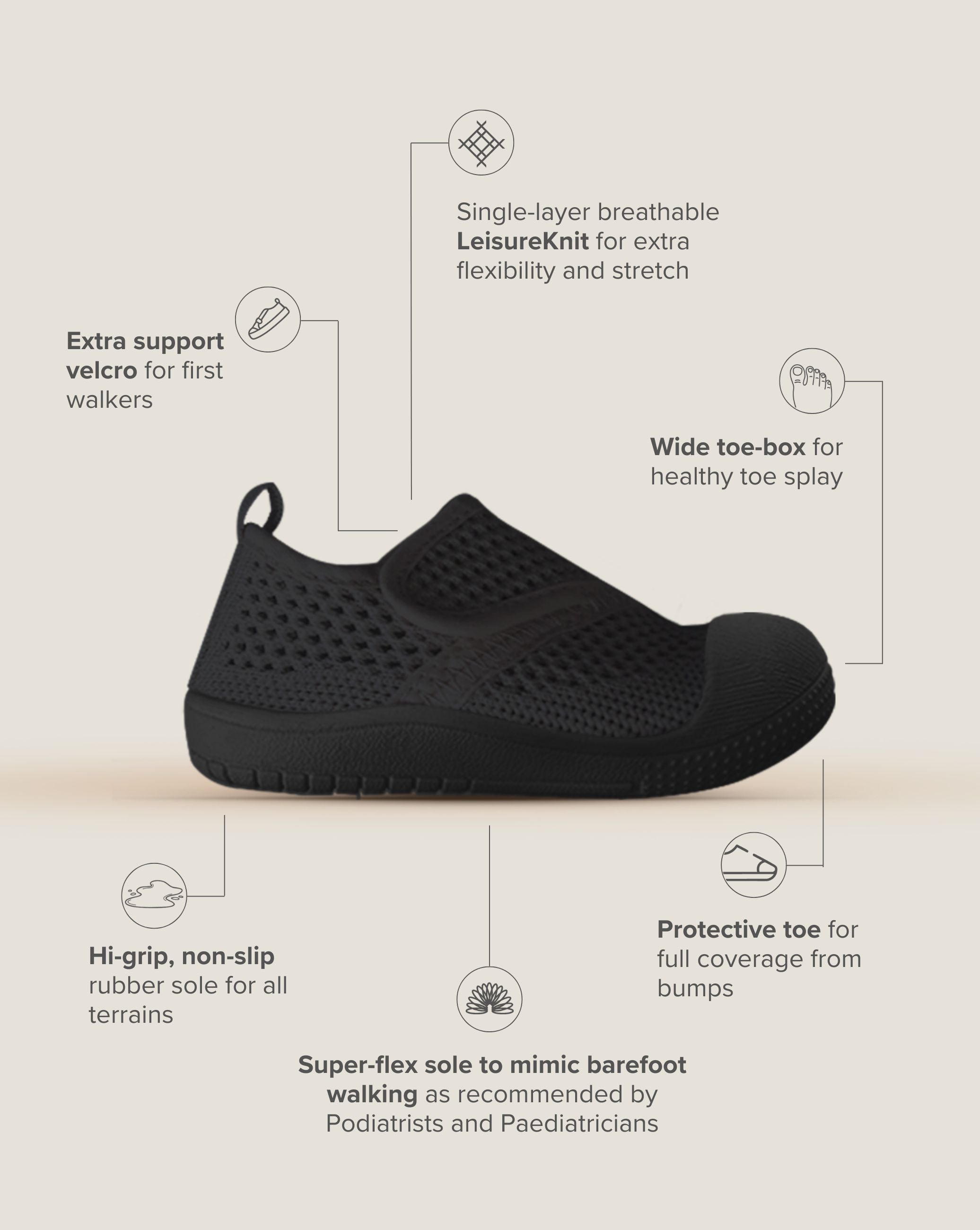 SOHLS Velcro Toddler Shoe – Midnight Onyx