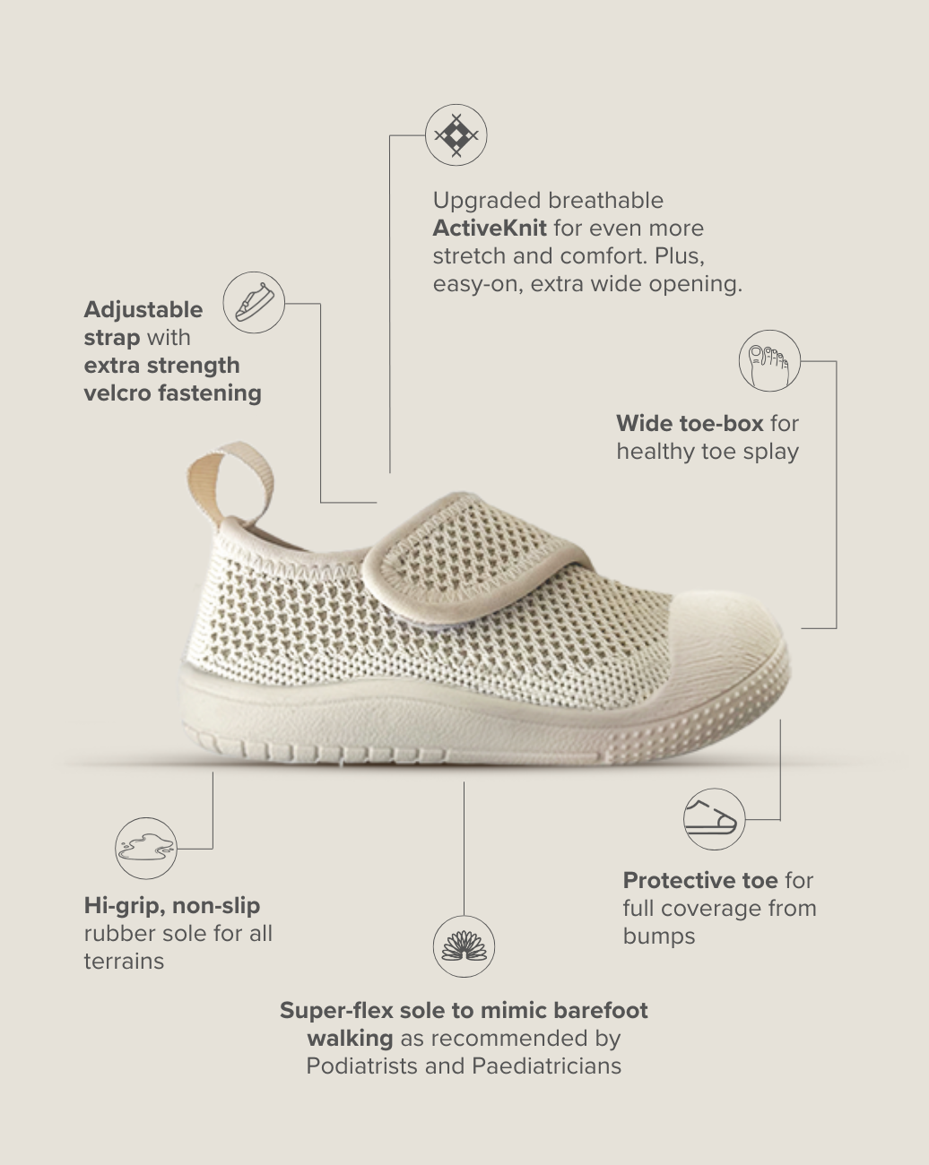 SOHLS® Velcro MOVE Toddler Shoe – Ivory Dune