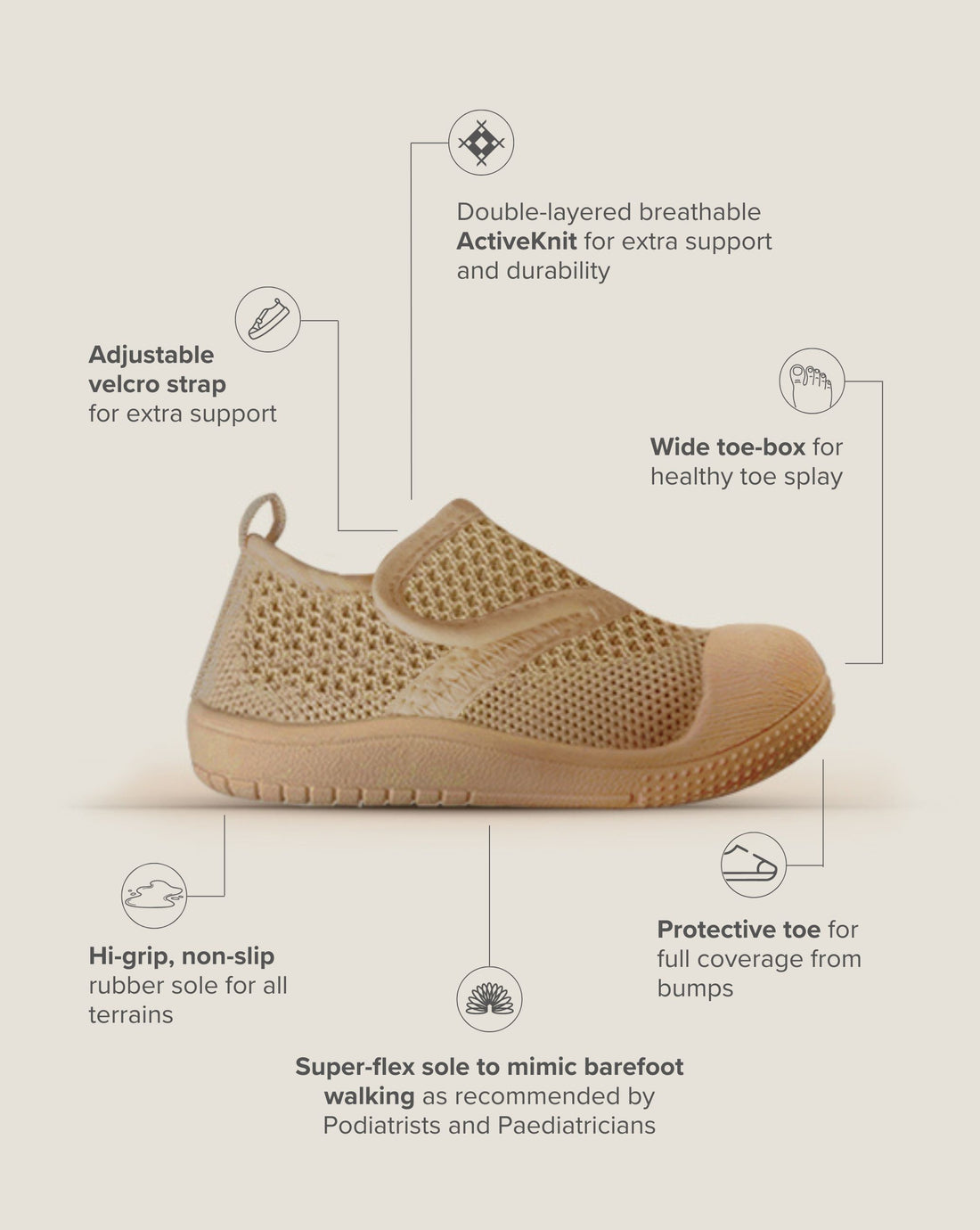 SOHLS® Active Velcro Toddler Shoe – Sandstone Brown
