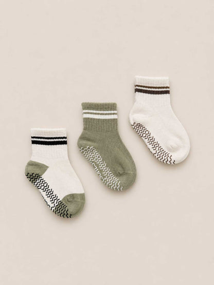 SOHLS Premium Grip Socks 3 Pack – Brown/Sage Neutral